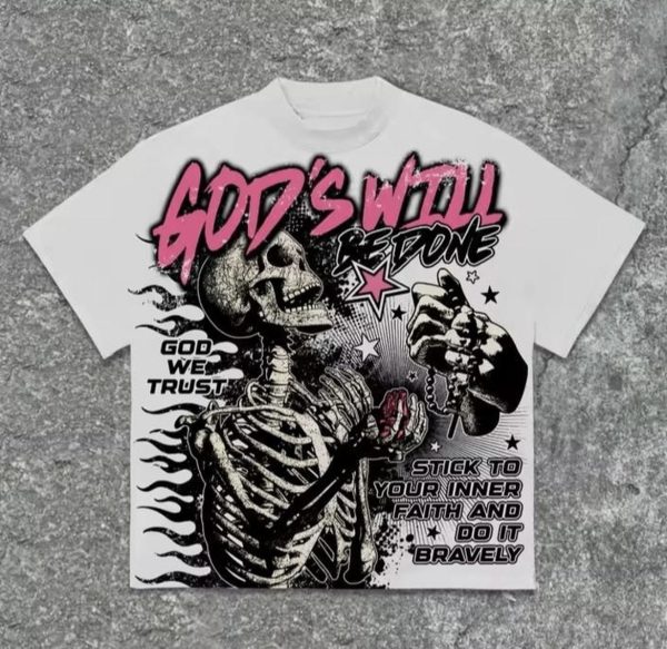 Men · Size L · Excellent condition  offers sent  bamluxury God’s Will Be Done black graphic tee #skater  black, graphic tee, skull design, printed tee, streetwear, edgy, punk aesthetic, monochrome, distressed, rebel style
